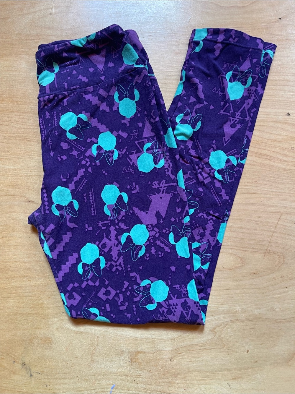 LuLaRoe Purple Leggings with Teal Minni Mouse prints